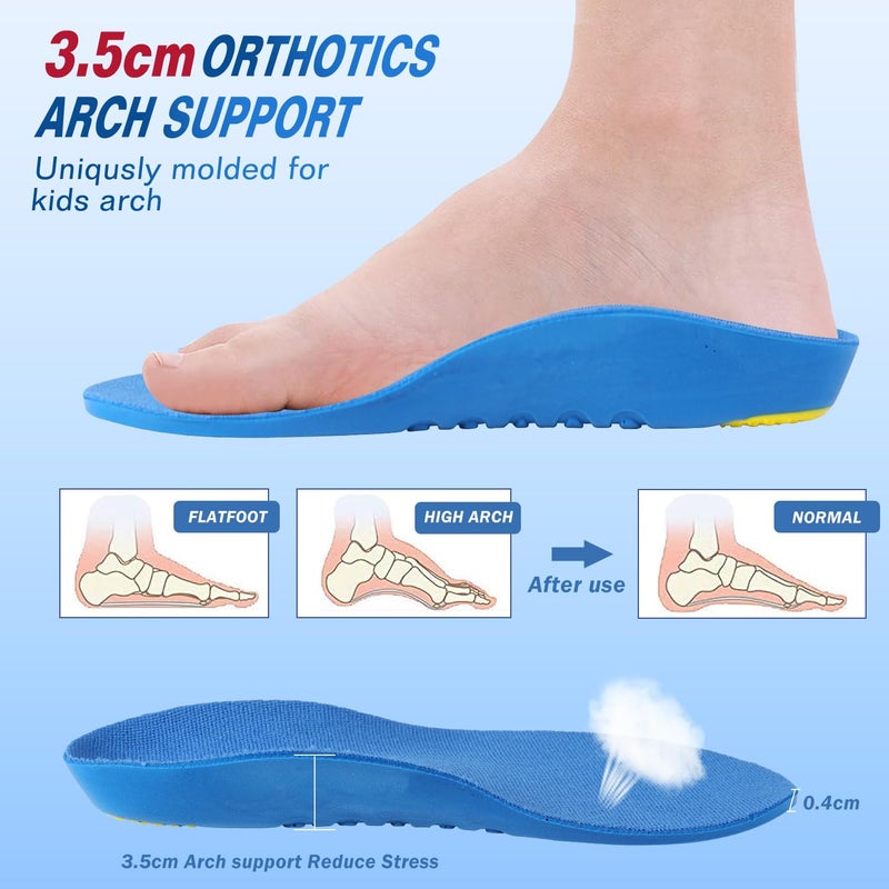 Bacophy Kids Orthotic Arch Support Shoe Insoles, Deep Heel Cup, Shock Absorption, Blue - Image 2